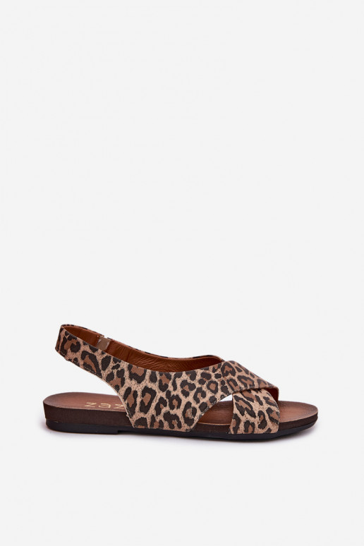 sandálias Pele Feminino com padrões de pele de leopardo cor marrom Zazoo 40407