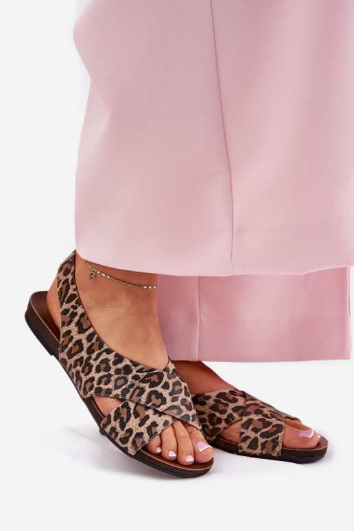 sandálias Pele Feminino com padrões de pele de leopardo cor marrom Zazoo 40407