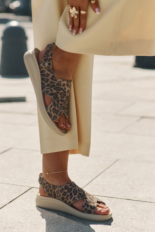 Zazoo 40392 Sandálias femininas Feminino com padrões de pele de leopardo cor marrom