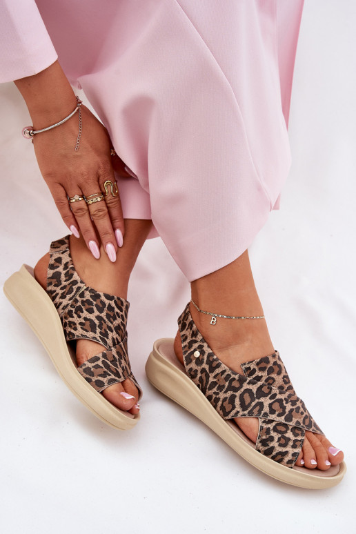 Zazoo 40392 Sandálias femininas Feminino com padrões de pele de leopardo cor marrom