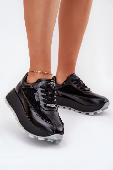 Tênis femininos de couro com plataforma Big Star RR274873 HI-POLY SYSTEM cor preta 2