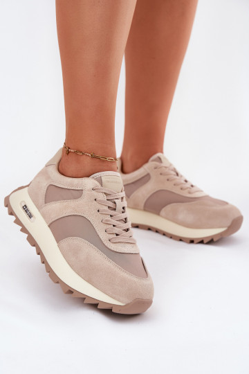 Tênis femininos de camurça com plataforma Big Star RR274897 HI-POLY SYSTEM cor areia