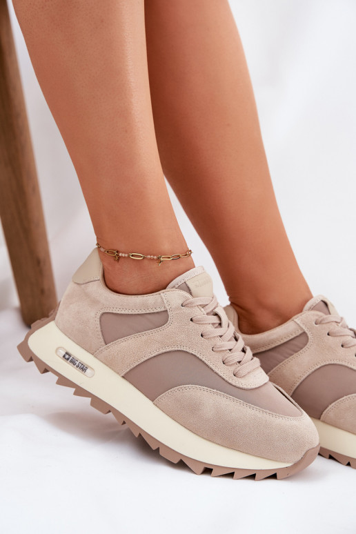 de camurça À modalo de tênis com uma plataforma Feminino Big Star RR274897 HI-POLY SYSTEM bege