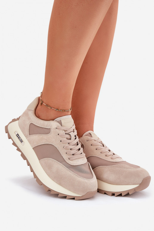 de camurça À modalo de tênis com uma plataforma Feminino Big Star RR274897 HI-POLY SYSTEM bege