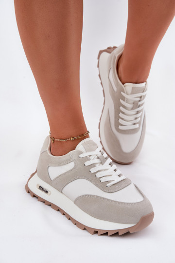 Tênis femininos de camurça com plataforma Big Star RR274896 HI-POLY SYSTEM cor branco-cinza