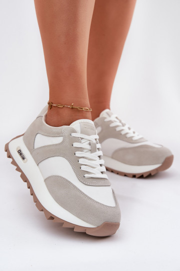 de camurça À modalo de tênis com uma plataforma Feminino Big Star RR274896 HI-POLY SYSTEM Branco-cor cinza 2