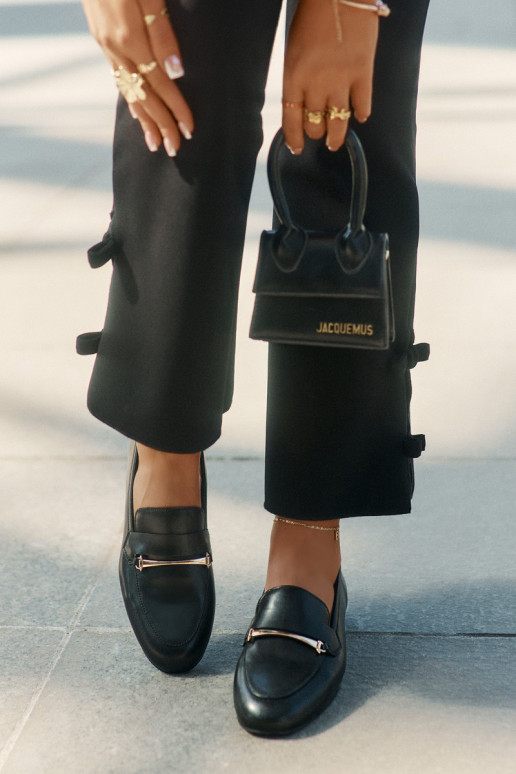 Pele sapato mocassins femininos Tem que serciejka K6809-01 cor preta Pele sapato mocassins femininos Tem que serciejka K6809-01 cor preta