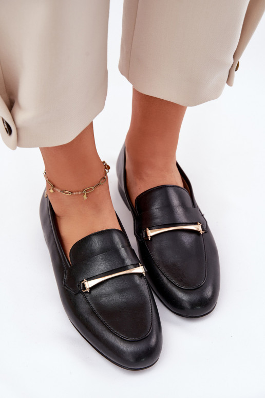 Pele sapato mocassins femininos Tem que serciejka K6809-01 cor preta Pele sapato mocassins femininos Tem que serciejka K6809-01 cor preta