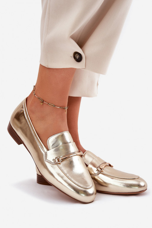 Pele sapato mocassins femininos Tem que serciejka K6809-25 cor dourada Pele sapato mocassins femininos Tem que serciejka K6809-25 cor dourada