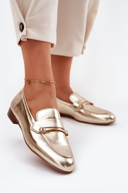 Pele sapato mocassins femininos Tem que serciejka K6809-25 cor dourada Pele sapato mocassins femininos Tem que serciejka K6809-25 cor dourada