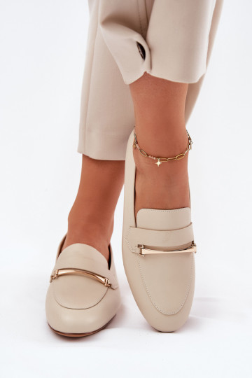 Sapatos de couro femininos mocassins Tai Turiciejka K6809-04 bege