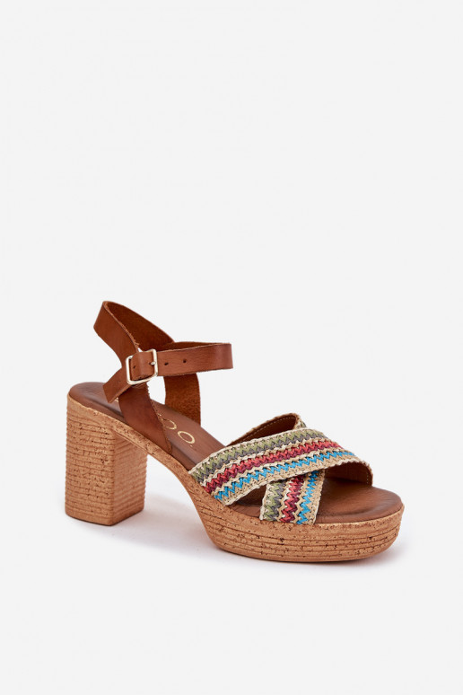 Sandálias femininas com salto Com trança Casal Paskach Zazoo 40460 cor marrom