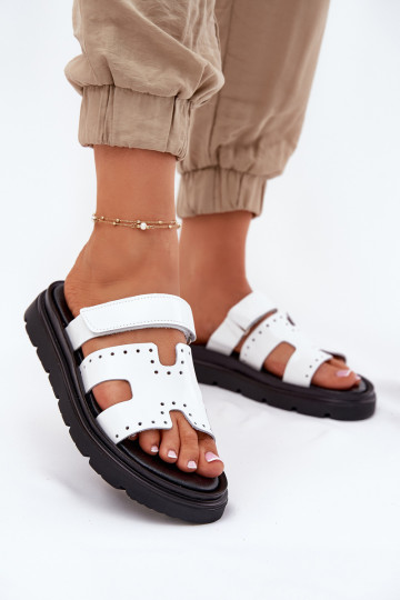 com efeito verniz Chinelos femininosHabilitadoturalnej Skóry com uma plataforma Zazoo 40440 cor branca