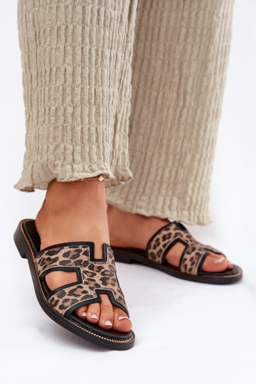 Pele isósceles Chinelos com padrões de pele de leopardo Zazoo 40383 cor preta