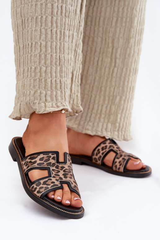 Pele isósceles Chinelos com padrões de pele de leopardo Zazoo 40383 cor preta Pele isósceles Chinelos com padrões de pele de leopardo Zazoo 40383 cor preta