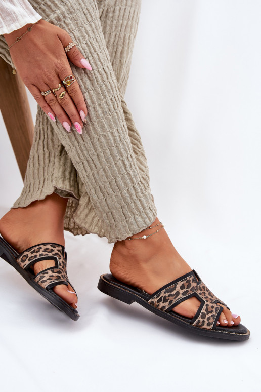 Pele isósceles Chinelos com padrões de pele de leopardo Zazoo 40383 cor preta Pele isósceles Chinelos com padrões de pele de leopardo Zazoo 40383 cor preta