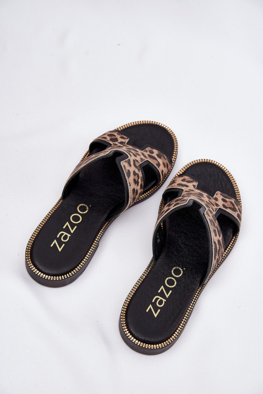 Pele isósceles Chinelos com padrões de pele de leopardo Zazoo 40383 cor preta Pele isósceles Chinelos com padrões de pele de leopardo Zazoo 40383 cor preta