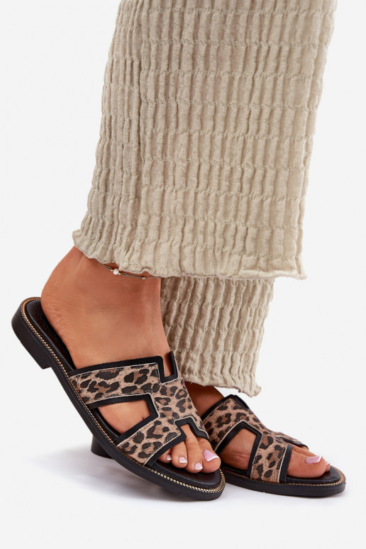 Pele isósceles Chinelos com padrões de pele de leopardo Zazoo 40383 cor preta Pele isósceles Chinelos com padrões de pele de leopardo Zazoo 40383 cor preta