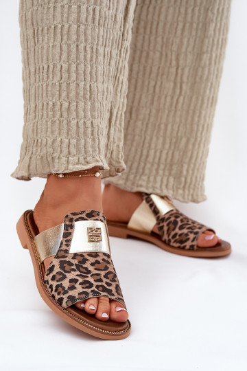 Chinelos elegantes de couro natural com saltos largos e estampa de leopardo Zazoo 40423 2