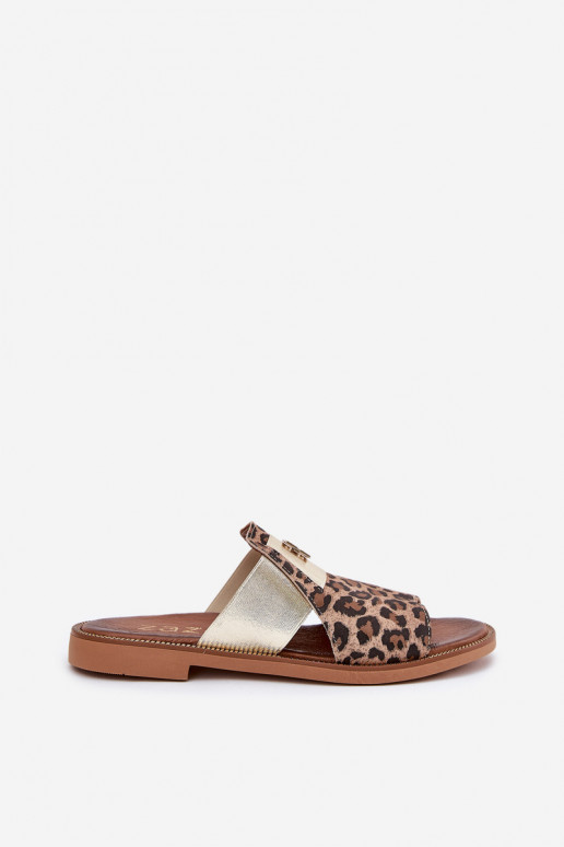 Estilo elegante Chinelos Feito de couro natural com salto largo Zazoo 40423 com padrões de pele de leopardo Estilo elegante Chinelos Feito de couro natural com salto largo Zazoo 40423 com padrões de pele de leopardo