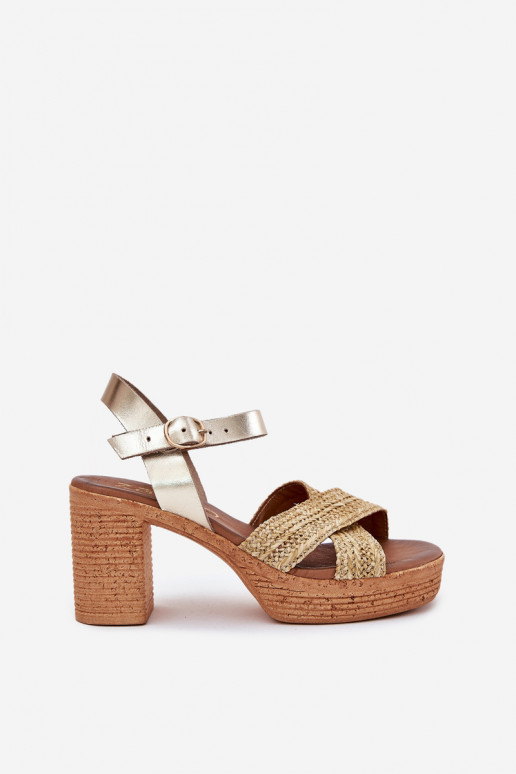 Sandálias femininas com salto Com trança Casal Paskach Zazoo 40460 cor dourada