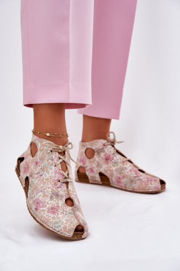 Botins de couro estampados Tai turiciejka 03426-48 na cor areia