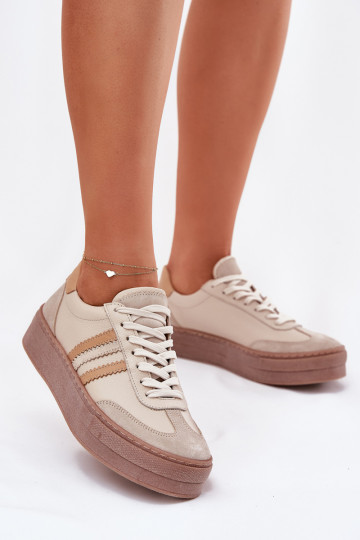 Tênis femininos de couro com plataforma Zazoo N1234 na cor areia 2