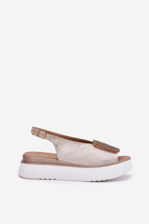 Zazoo 1786 Sandálias femininas Feminino com uma plataforma com enfeites cor dourada Przecierany Zazoo 1786 Sandálias femininas Feminino com uma plataforma com enfeites cor dourada Przecierany