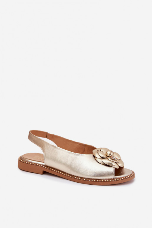 Pele Sandálias rasteiras com enfeites CheBello 4642 cor dourada Pele Sandálias rasteiras com enfeites CheBello 4642 cor dourada