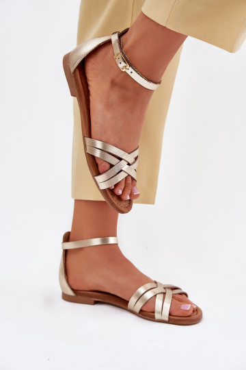 Sandálias femininas Feminino com salto largo Tem que serciejka 07029-25 cor dourada