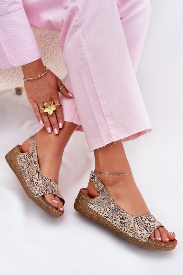 Sandálias femininas Feminino Em uma cunha Tem que serciejka L7069-04 bege