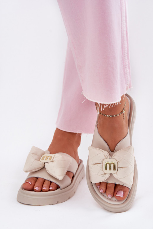 Chinelos de couro Feminino com uma plataforma com fitas CheBello 4647 bege Chinelos de couro Feminino com uma plataforma com fitas CheBello 4647 bege