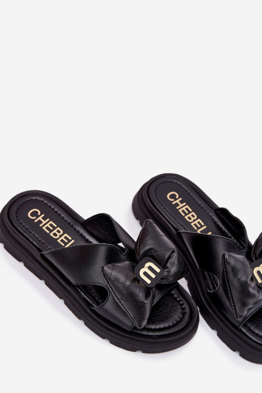 Chinelos de couro Feminino com uma plataforma com fitas CheBello 4647 cor preta Chinelos de couro Feminino com uma plataforma com fitas CheBello 4647 cor preta