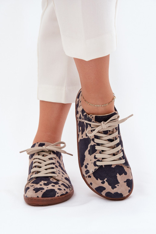 de camurça sapatos casuais Barefoot Feminino EM Łaty Zazoo N1120 marrom-bege