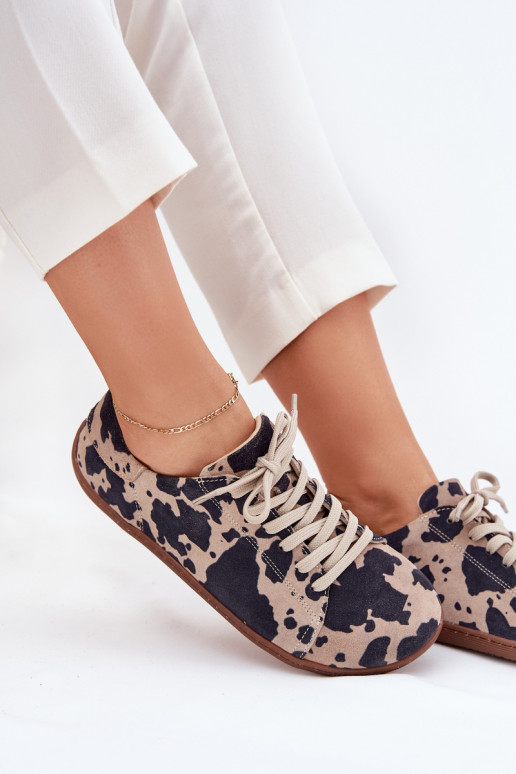 de camurça sapatos casuais Barefoot Feminino EM Łaty Zazoo N1120 marrom-bege