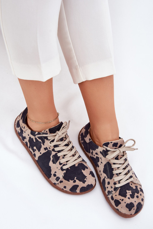 de camurça sapatos casuais Barefoot Feminino EM Łaty Zazoo N1120 marrom-bege