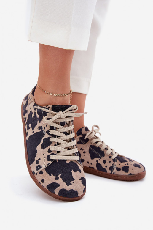 de camurça sapatos casuais Barefoot Feminino EM Łaty Zazoo N1120 marrom-bege