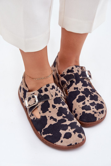 Sapatos femininos de camurça na cor marrom-bege Barefoot com fivelas Łaty Zazoo N1261