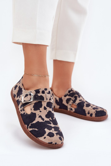 Sapatos femininos de camurça na cor marrom-bege Barefoot com fivelas Łaty Zazoo N1261 2