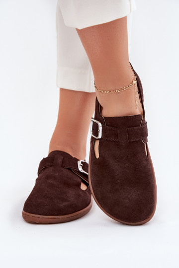Sapatos femininos de camurça na cor marrom chocolate Barefoot com fivelas Łaty Zazoo N1261 2