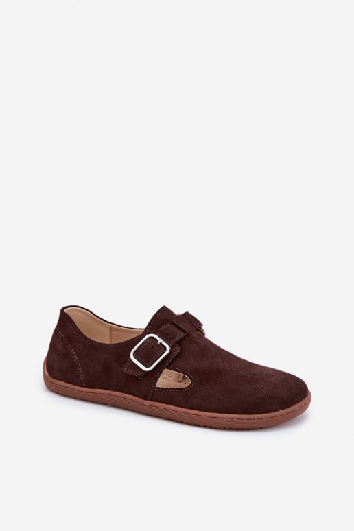 de camurça sapato Barefoot Feminino com fivelas Łaty Zazoo N1261 CzekoladoParae