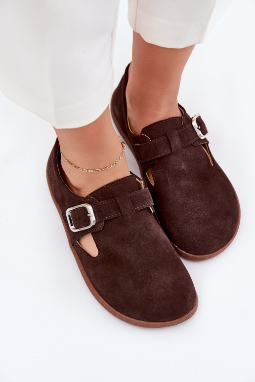 de camurça sapato Barefoot Feminino com fivelas Łaty Zazoo N1261 CzekoladoParae