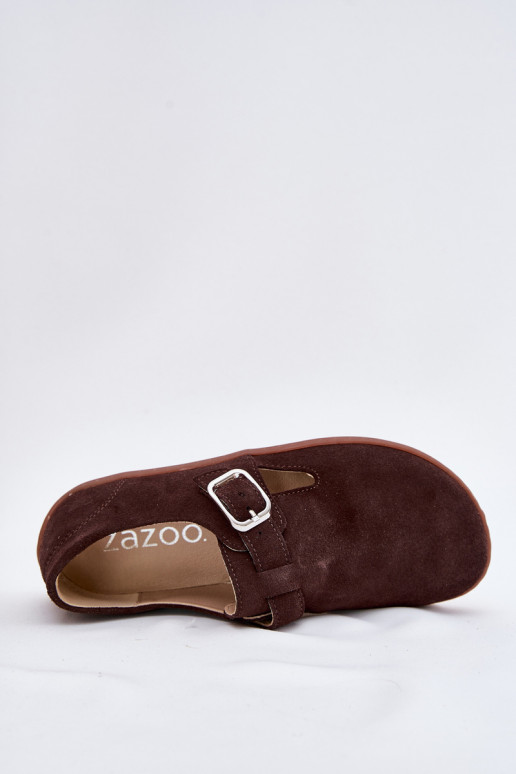 de camurça sapato Barefoot Feminino com fivelas Łaty Zazoo N1261 CzekoladoParae