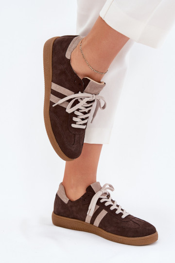 Tênis esportivos femininos de camurça na cor marrom chocolate Zazoo N1068