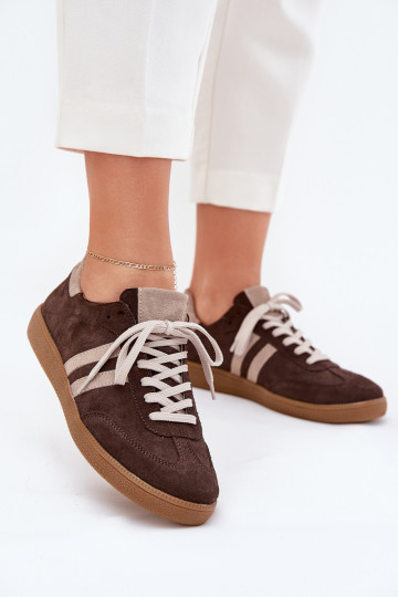 Tênis esportivos femininos de camurça na cor marrom chocolate Zazoo N1068 2
