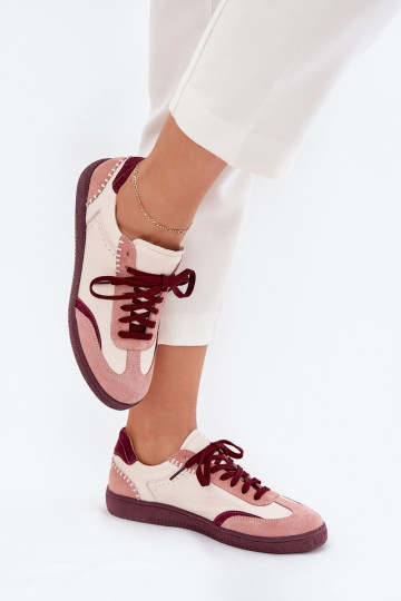 Tênis esportivos femininos de couro na cor rosa Zazoo N1202