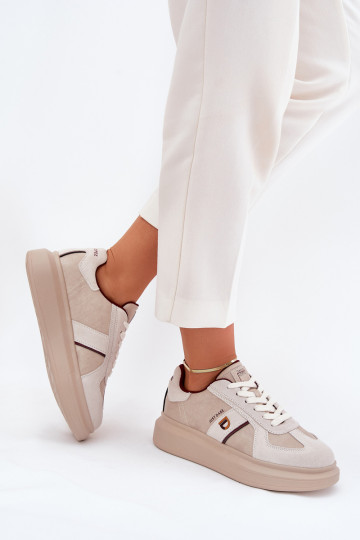 Tênis esportivos femininos de couro com plataforma Daniel Lopez Just Dare SS2D4003 na cor areia