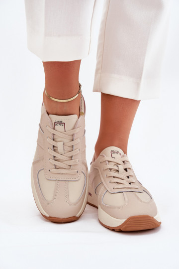 Tênis esportivos femininos de couro Daniel Lopez Just Dare SS2D4043 na cor areia