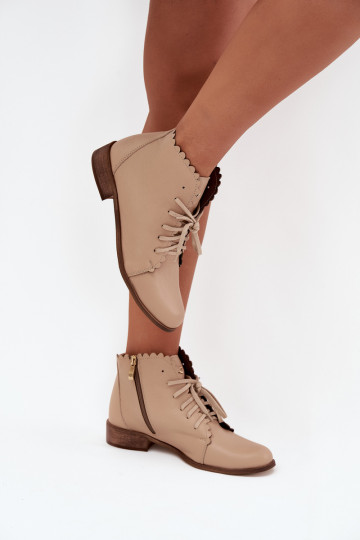 Botas de couro com salto largo Zazoo 2964 na cor areia