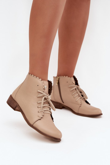 Botas de couro com salto largo Zazoo 2964 na cor areia 2